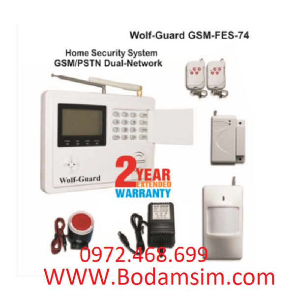 BÁO ĐỘNG CHỐNG TRỘM KHÔNG DÂY WOLF-GUARD GSM-FES-74